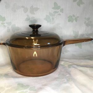 Vintage Large  Vision Corningware Amber Glass Pot with Lid